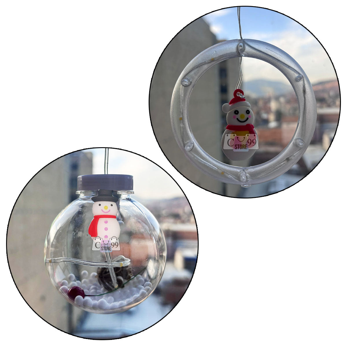 Cortina Navidad Aro y Bola Solar Cálida