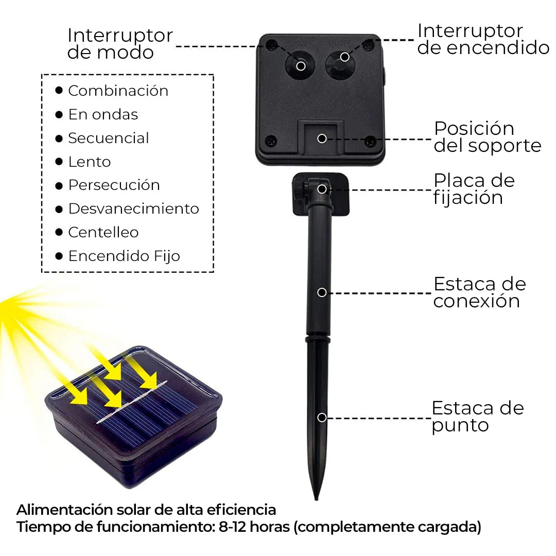 Luces Navidad Energía Solar 30 Metros ( SE CARGA CON ENERGIA SOLAR )